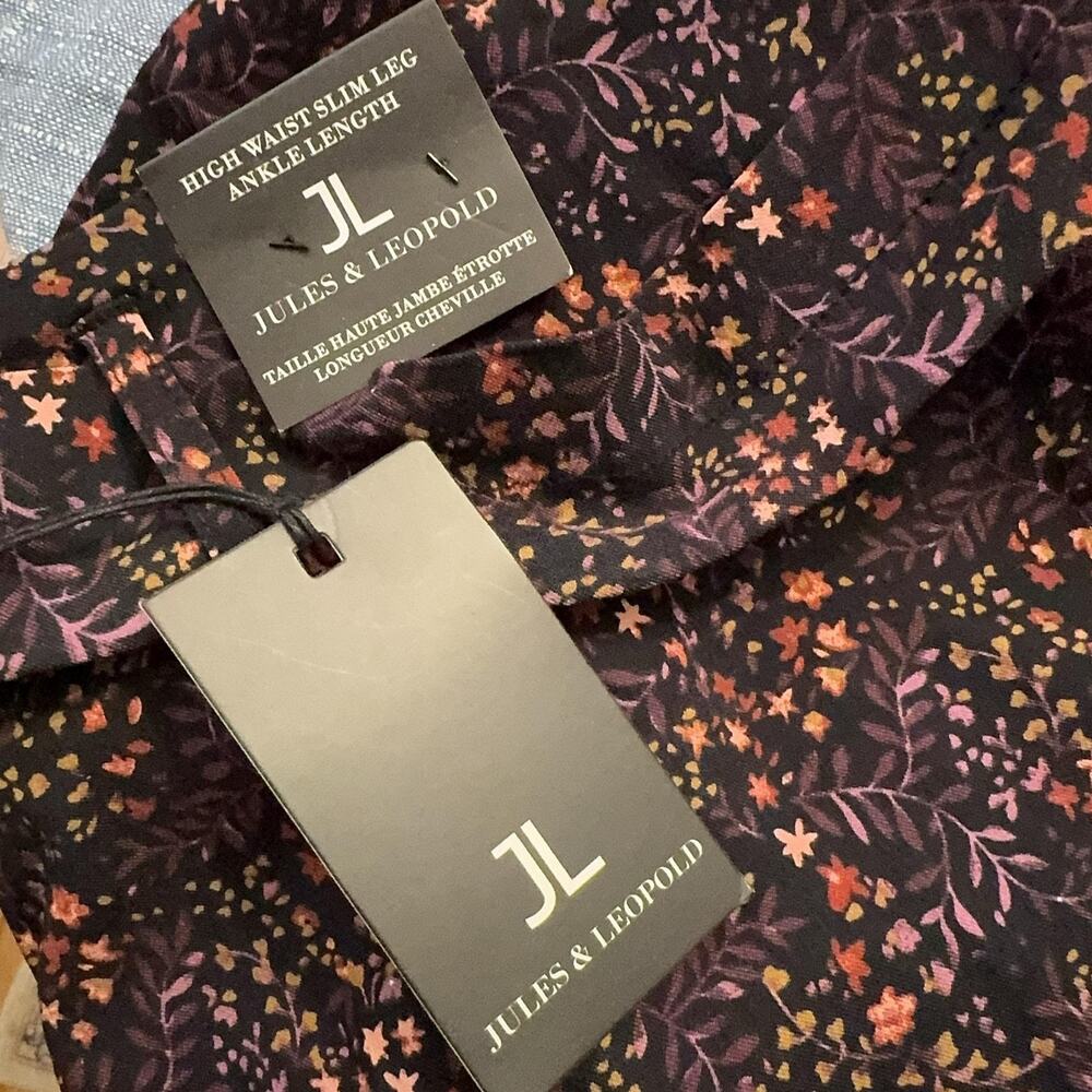 Jules & Leopold Dress Pants Sz XL Black Floral Ponte High Waist Tie Belt Ankle - Picture 6 of 10